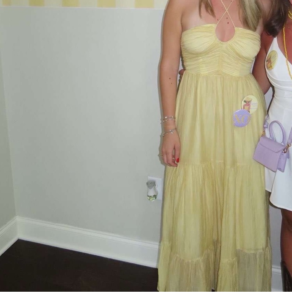 Yellow Strapless Dress and White Romper